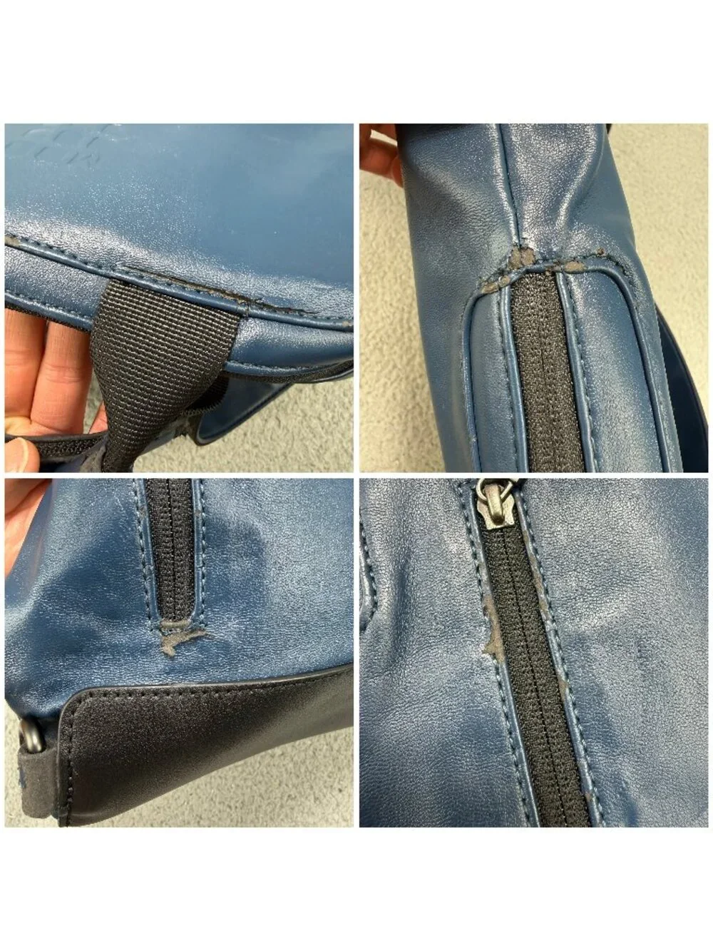 Moleskine Backpack Navy Blue Vertical Device Bag Faux Leather Laptop Mens Womens